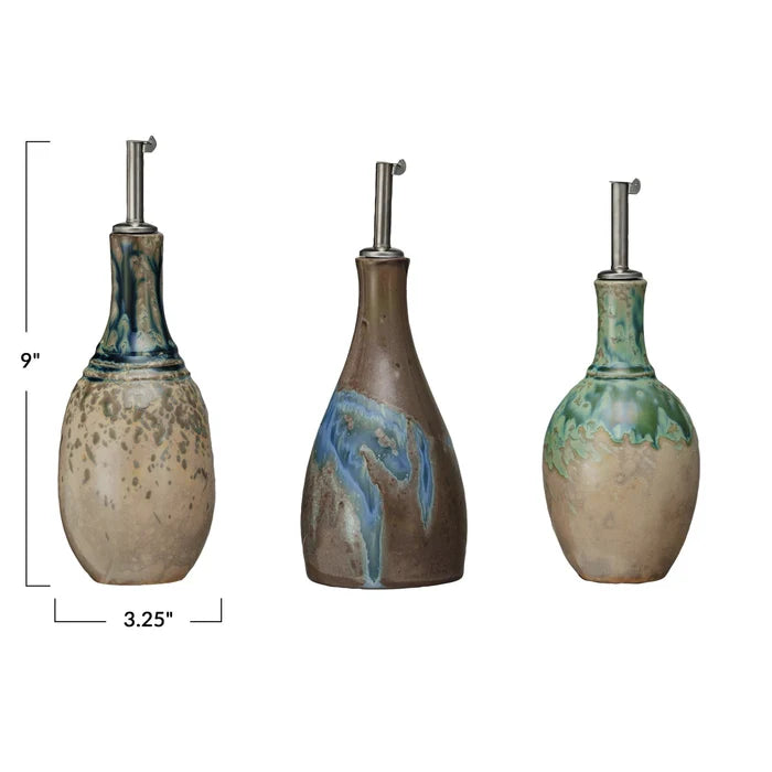 10 oz. Stoneware Oil Cruet - 3 Styles