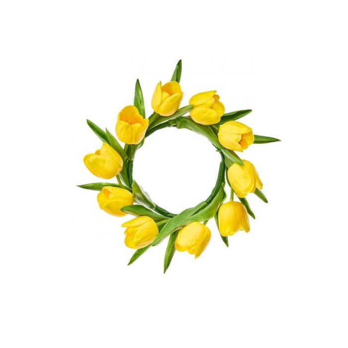 11" yellow tulip candle ring for farmhouse Spring home decor from Magnolias Home Decor
