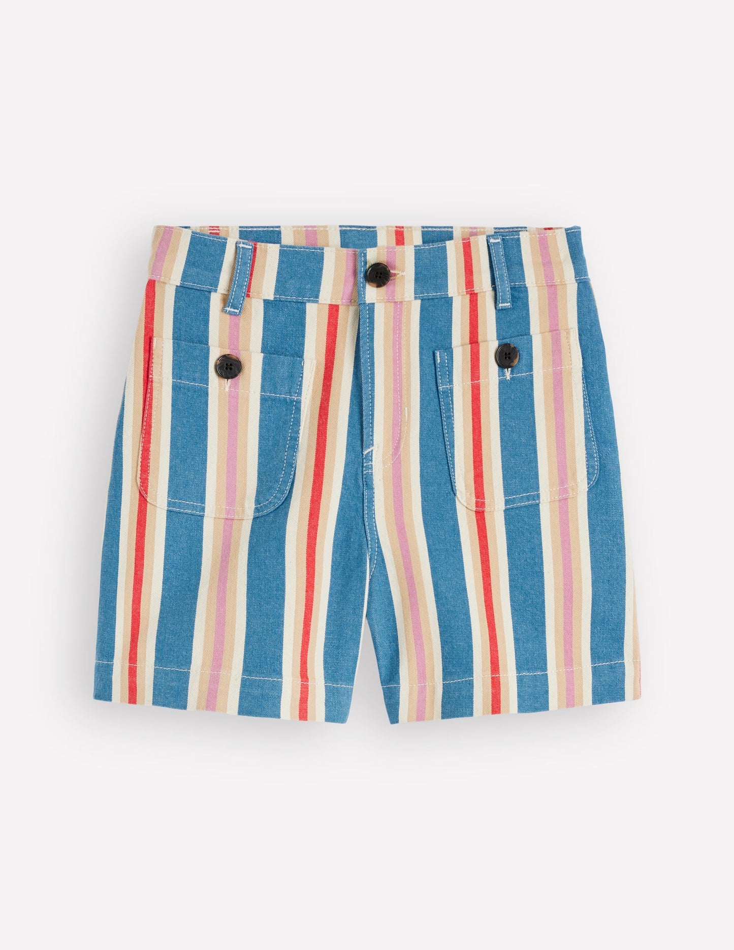 Primrose Denim Shorts-Blue, Pink, Red Multistripe