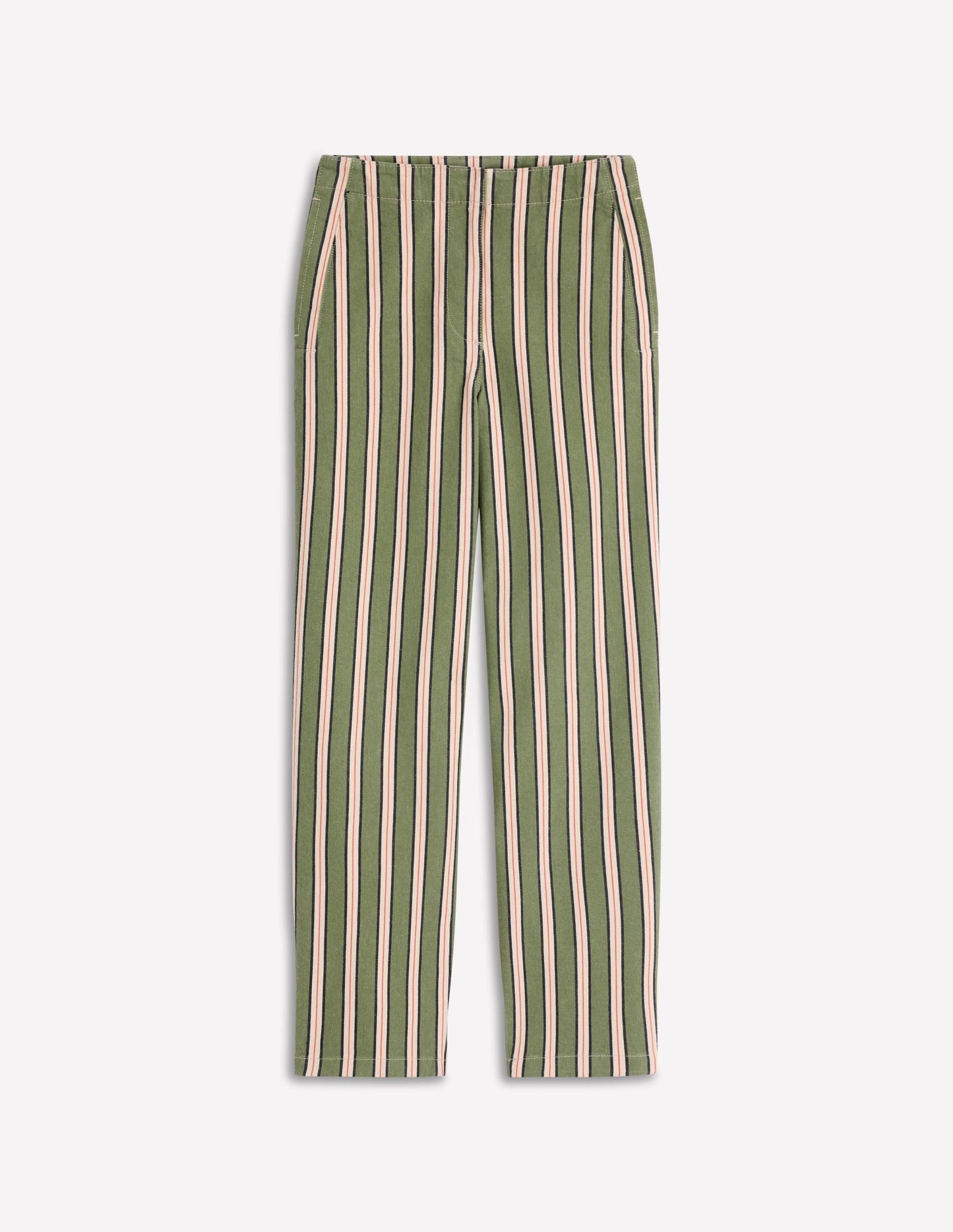 Barrel Leg Chino Pants-Green, Navy, Pink Stripe