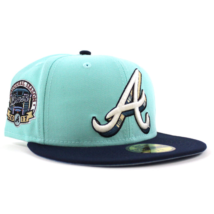 Atlanta Braves 2017 INAUG New Era 59Fifty Fitted Hat (Glow in the Dark BLUE TINT OCEANSIDE BLUE BIRDSEYE BLUE Under Brim)