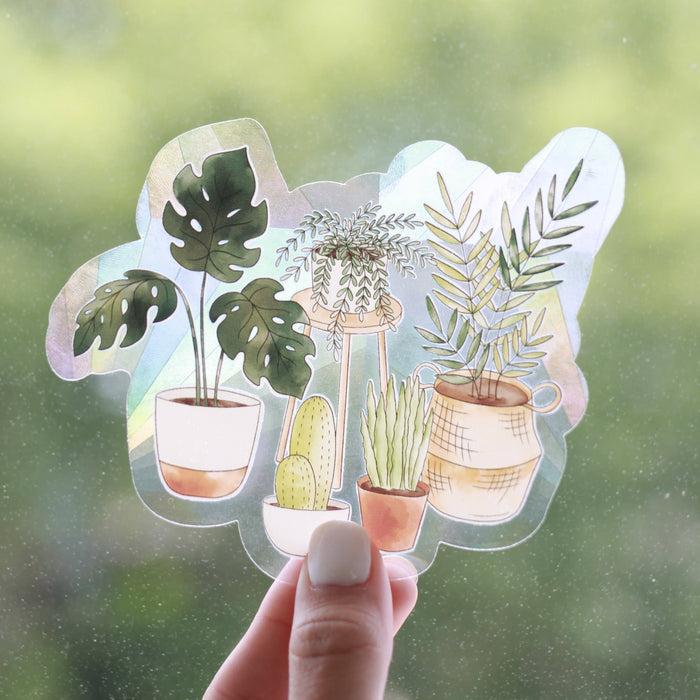Elyse Breanne Design - Potted Boho House Plants Sun Catcher Window Decal, 5x4.2 in.
