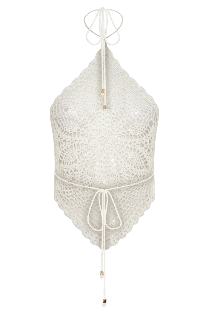 Marvin Crochet Halter Top - Ivory