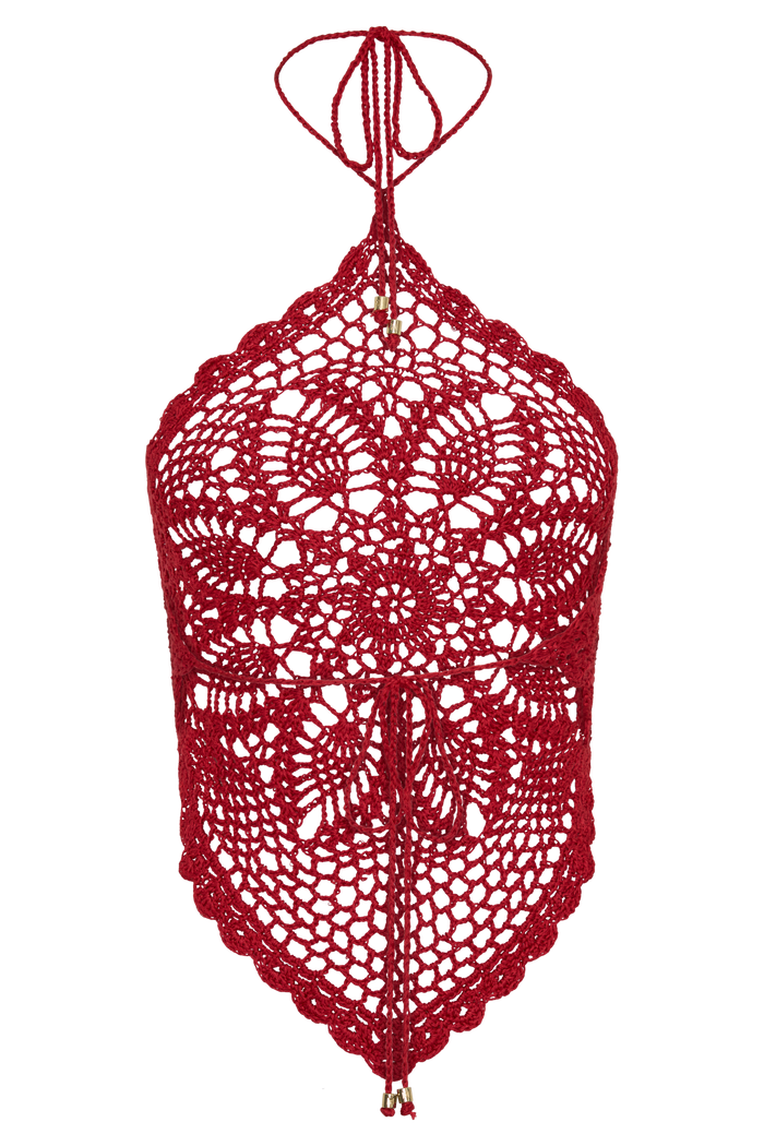 Marvin Crochet Halter Top - Red