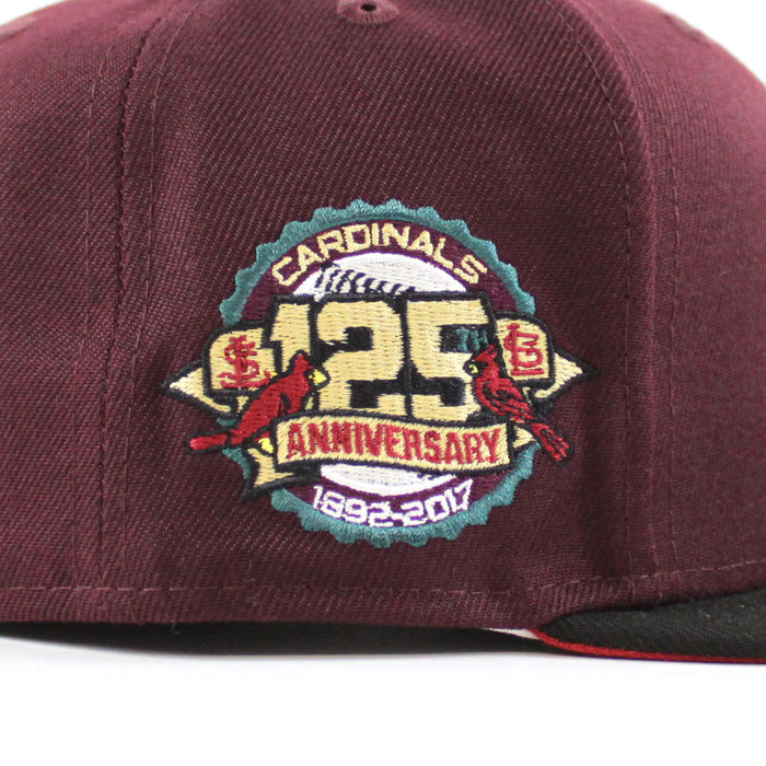 St. Louis Cardinals 125th ANNIVERSARY New Era 59Fifty Fitted Hat (Maroon Black Pinot Red Under Brim)