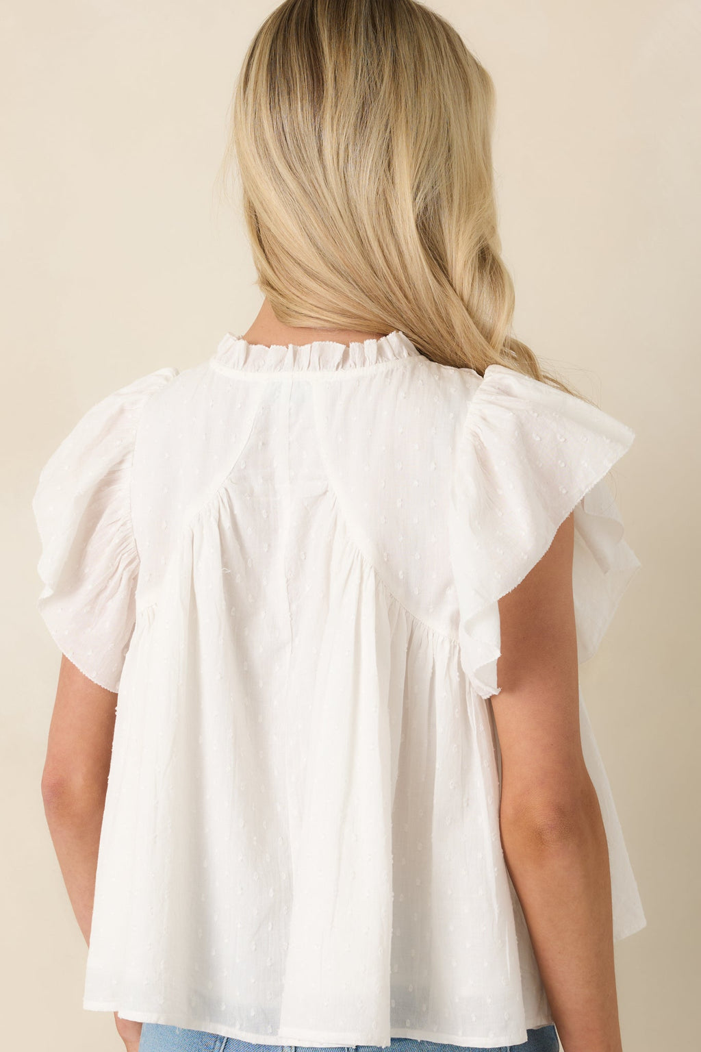 FRNCH Detiana White Cotton Flutter Sleeve Blouse