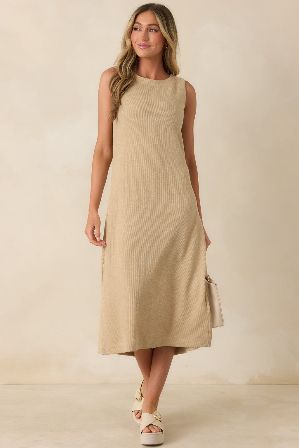 Soft Horizons Natural Rib Knit Button Back Midi Dress