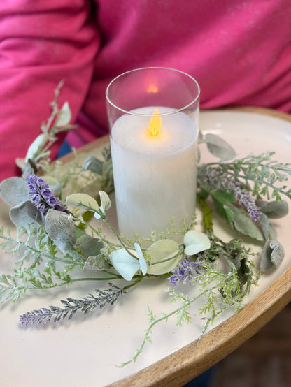 10" dusty miller & lavender candle ring for farmhouse Spring home decor from Magnolias Home Decor