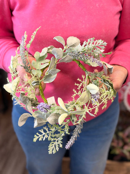 Close-up of dusty miller & lavender candle ring detail from Magnolias Home Decor