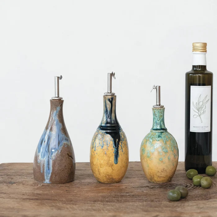 10 oz. Stoneware Oil Cruet - 3 Styles