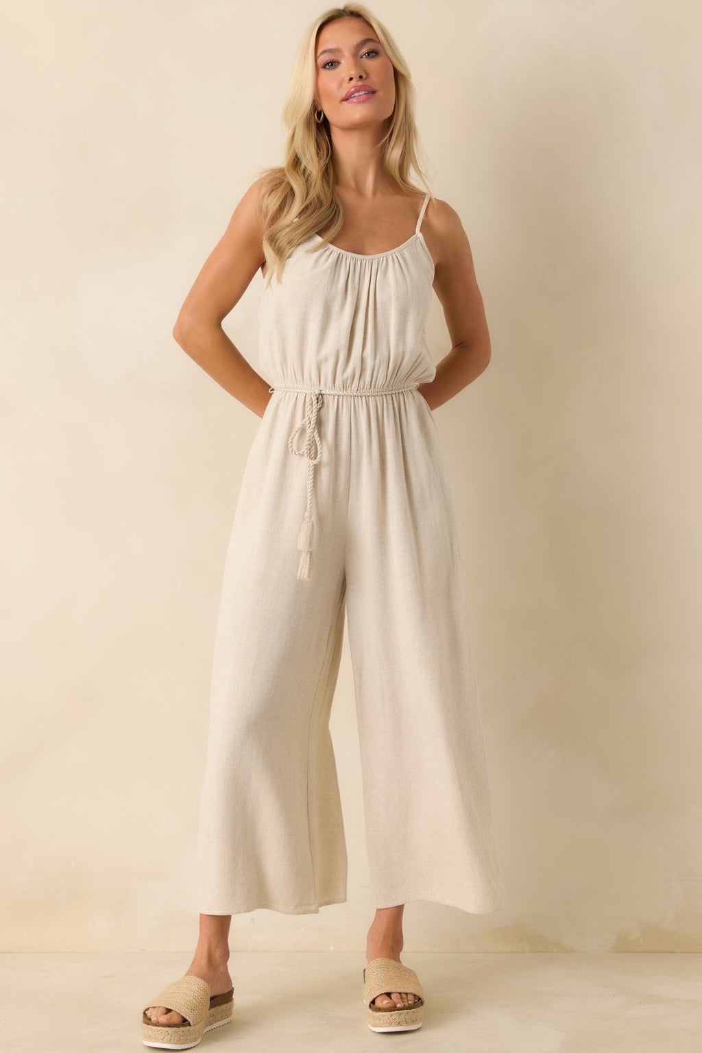 As Simple As That Natural Linen Blend Sleeveless Jumpsuit