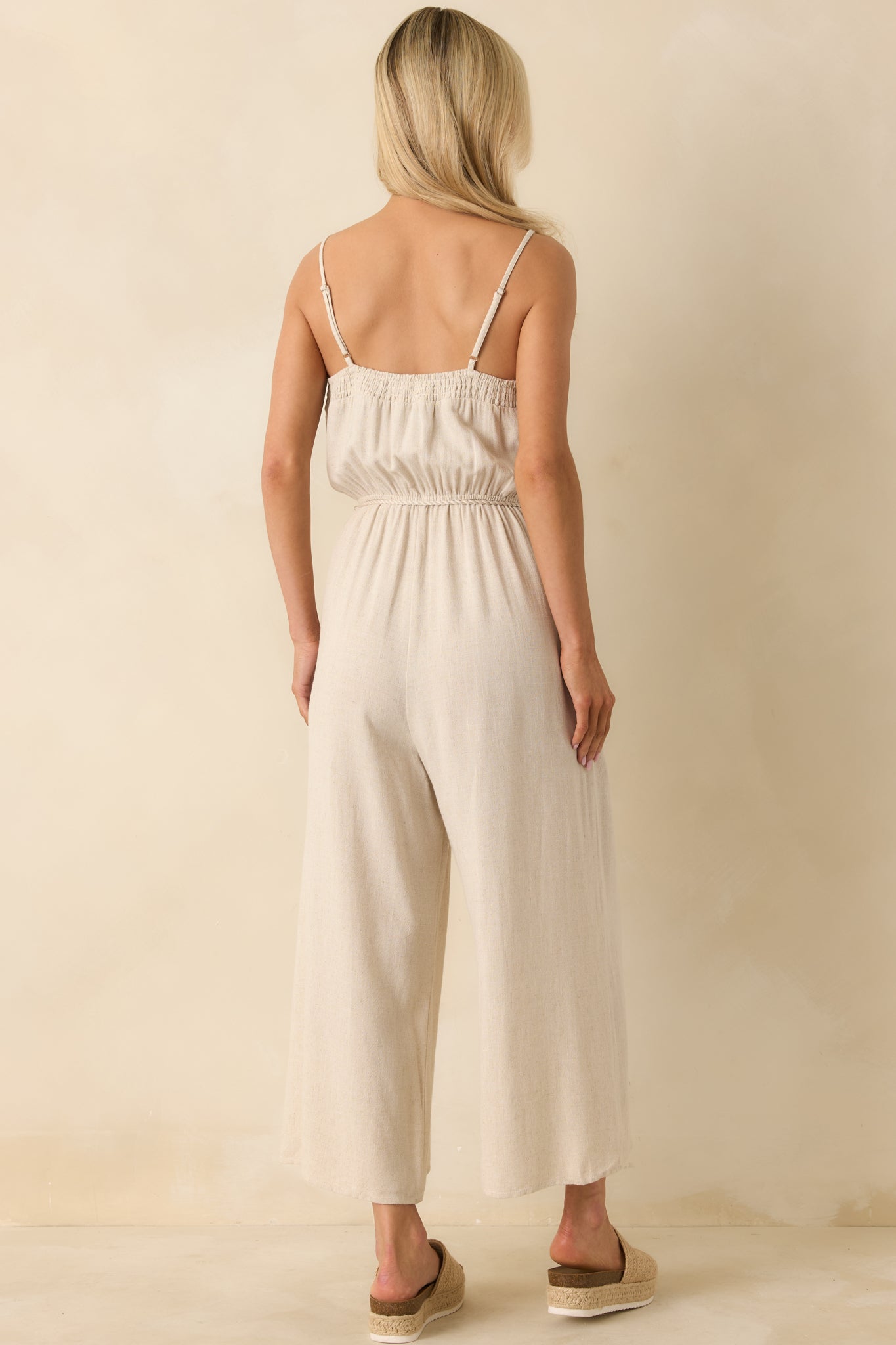 As Simple As That Natural Linen Blend Sleeveless Jumpsuit
