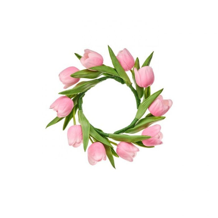 11" pink tulip candle ring for farmhouse Spring home decor from Magnolias Home Decor