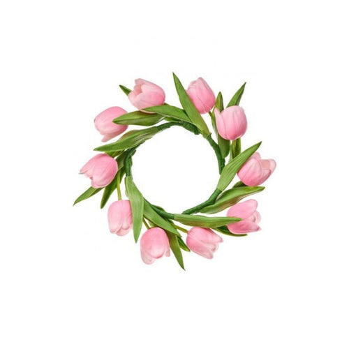 11" pink tulip candle ring for farmhouse Spring home decor from Magnolias Home Decor