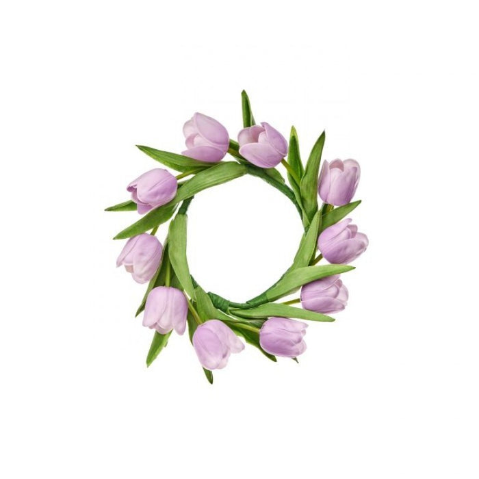 11" purple tulip candle ring for farmhouse Spring home decor from Magnolias Home Decor