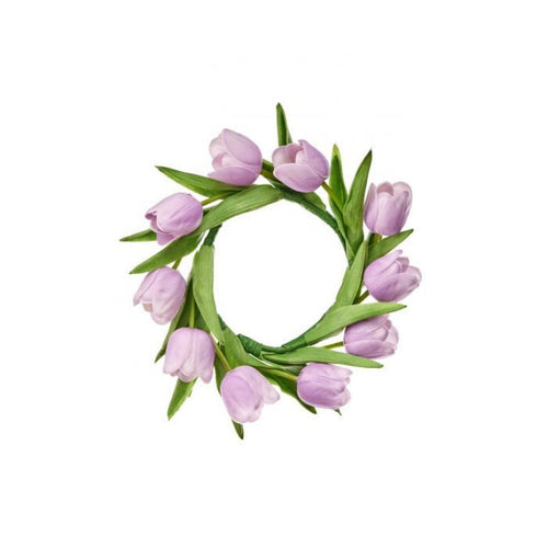 11" purple tulip candle ring for farmhouse Spring home decor from Magnolias Home Decor