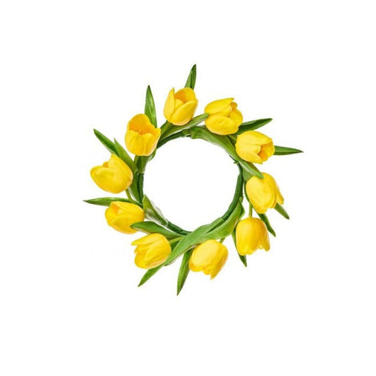 11" yellow tulip candle ring for farmhouse Spring home decor from Magnolias Home Decor