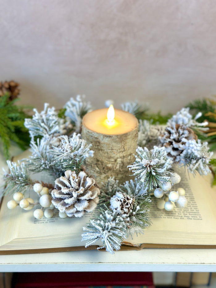 11.5" winter fest pine candle ring for farmhouse Winter home decor from Magnolias Home Decor