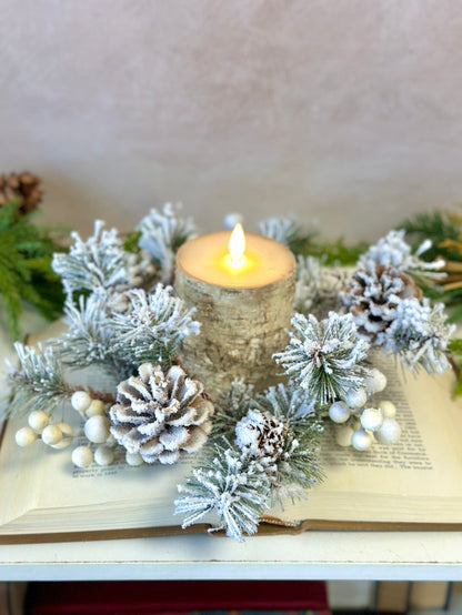 11.5" winter fest pine candle ring for farmhouse Winter home decor from Magnolias Home Decor