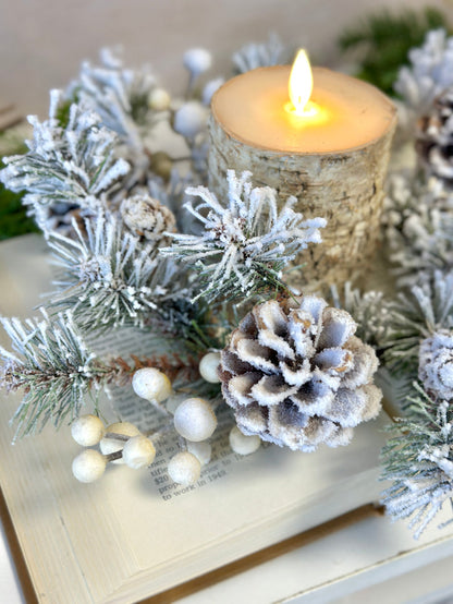 Winter fest pine candle ring view 4 from Magnolias Home Decor