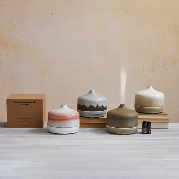 Creative Co-Op stoneware oil diffuser with timer reactive glaze 4 colors for home gift from Magnolias Home Decor