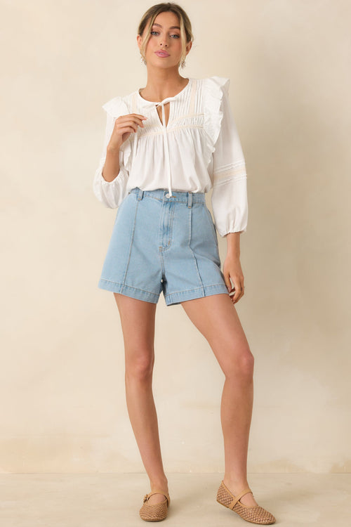 Where We Begin White Ruffle & Lace Trim Blouse