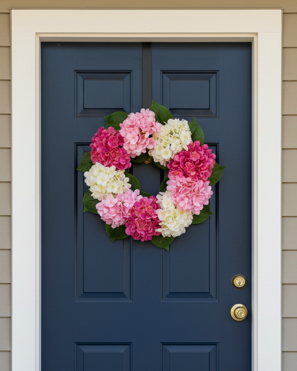 17" hydrangea perfect wreath for farmhouse Spring home decor from Magnolias Home Decor
