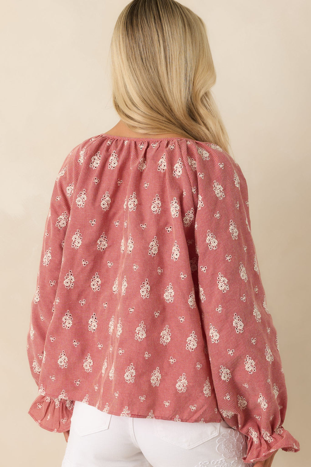 FRNCH Maui Red Vintage Floral Cotton Tie Front Blouse