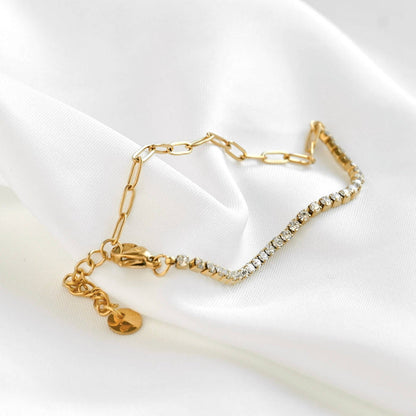 18k Gold Beaded Paperclip & Tennis Bracelet