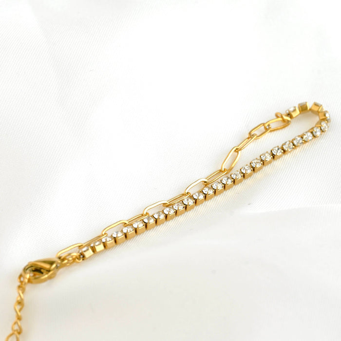 18k Gold Beaded Paperclip & Tennis Bracelet