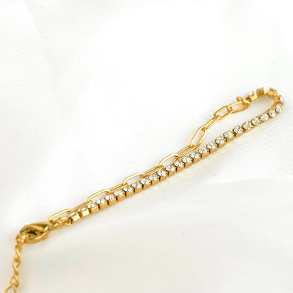 18k Gold Beaded Paperclip & Tennis Bracelet