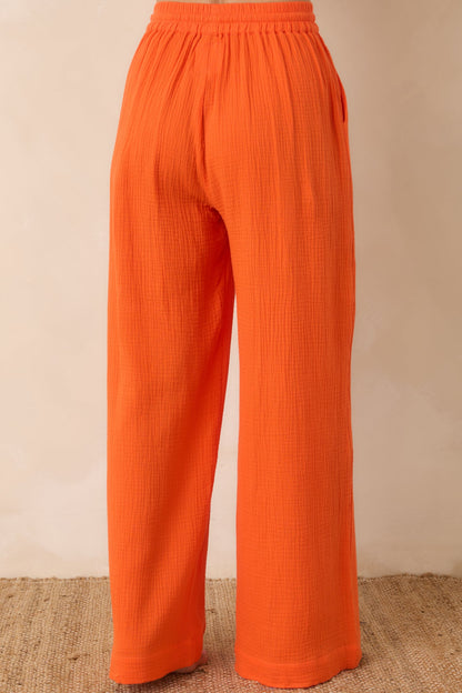 Paradisa Dunedin Orange Cotton Wide Leg Drawstring Pants