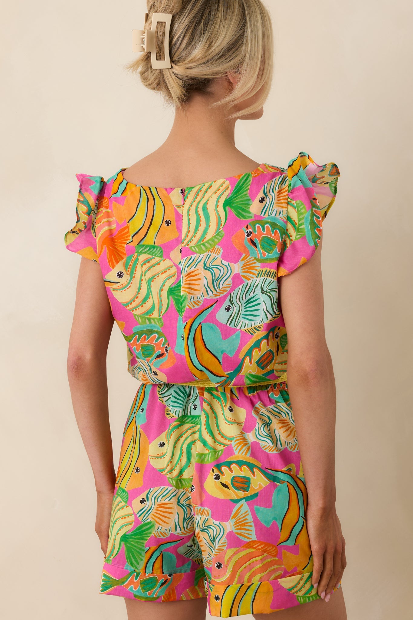 Paradisa Melbourne Pink Multi Cotton Fish Print Romper