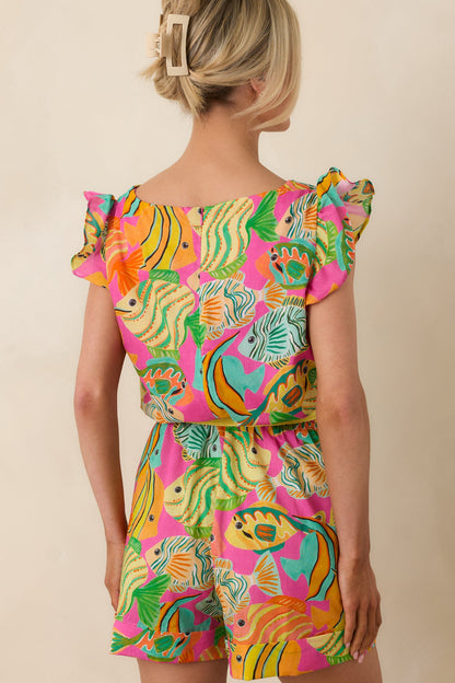 Paradisa Melbourne Pink Multi Cotton Fish Print Romper