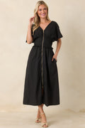 Let It Be Easy Black Smocked Waist Zip Maxi Dress