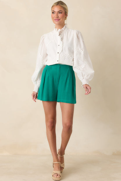 Everyday Moments Kelly Green Linen Blend High Waisted Shorts