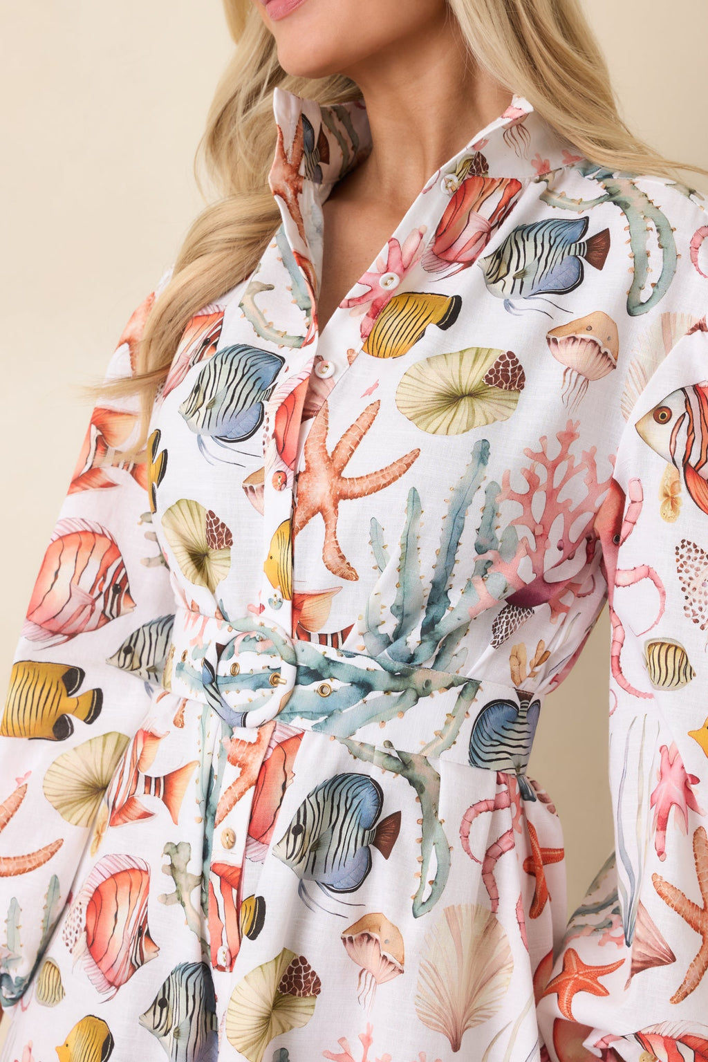 Paradisa Anna Maria Multi Linen Coastal Print Maxi Dress