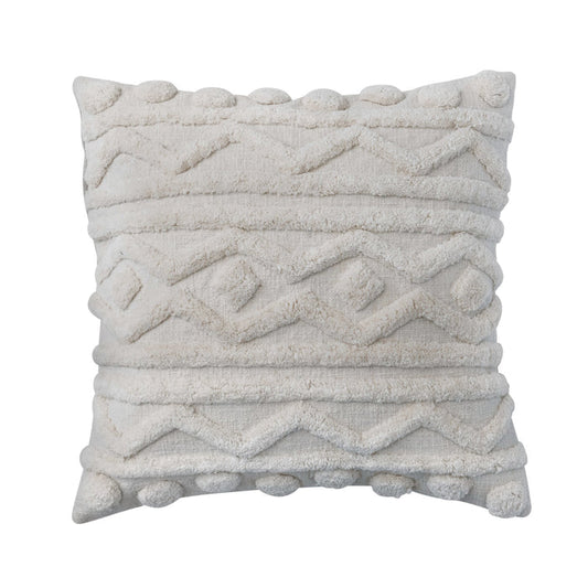 20" Square Cotton Slub Pillow w/ Tufted Pattern & Chambray Back, Polyester Fill