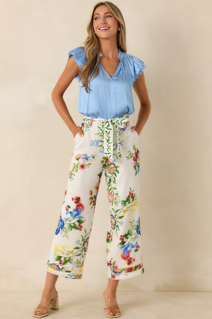 Gather & Go Ivory Multi Floral Wide Leg Pants