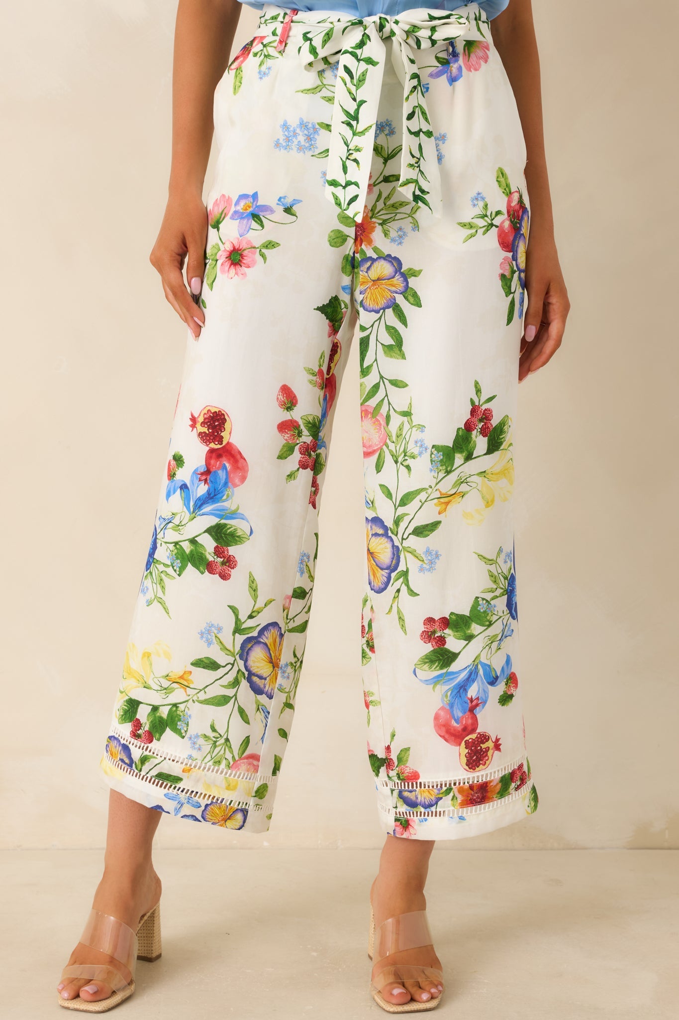 Gather & Go Ivory Multi Floral Wide Leg Pants