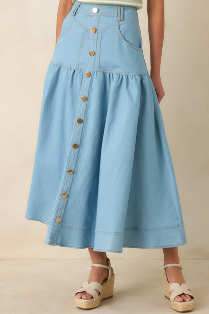Town & Country Light Wash Denim Button-Down Maxi Skirt