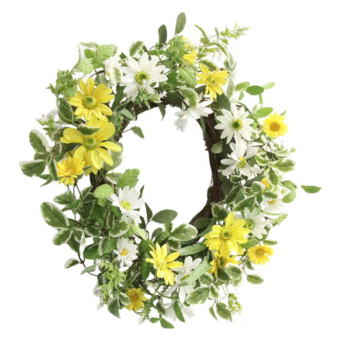 White & yellow daisy wreath view 5 from Magnolias Home Decor