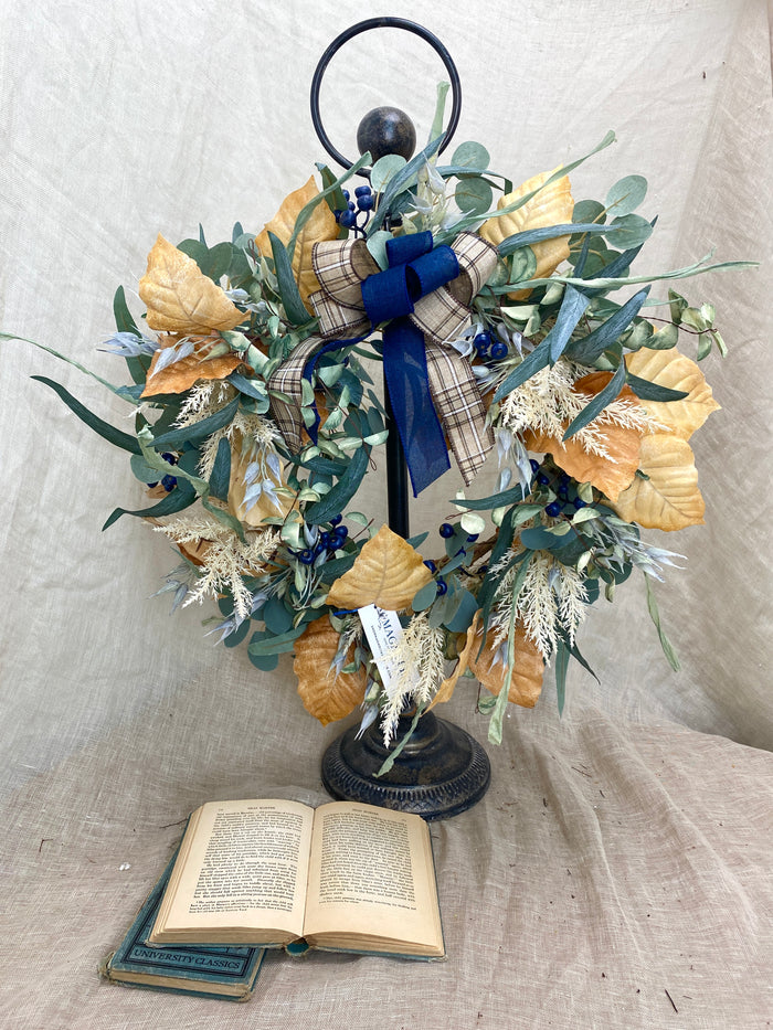Silk floral rust orange crunchy leaves wreath 24 inch handmade for farmhouse traditional fall home decor from Magnolias Home Decor