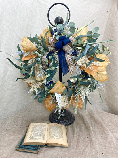 Silk floral rust orange crunchy leaves wreath 24 inch handmade for farmhouse traditional fall home decor from Magnolias Home Decor