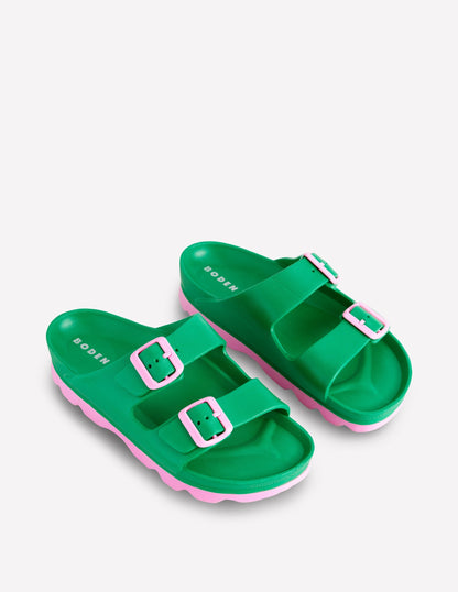 Lyla Double Buckle Sliders-Rich Emerald/Soft Pink
