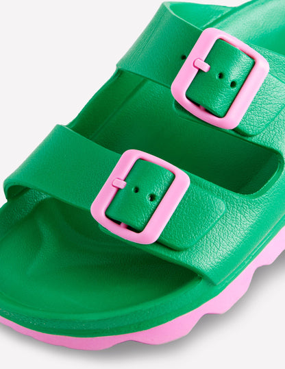 Lyla Double Buckle Sliders-Rich Emerald/Soft Pink