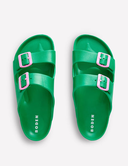 Lyla Double Buckle Sliders-Rich Emerald/Soft Pink