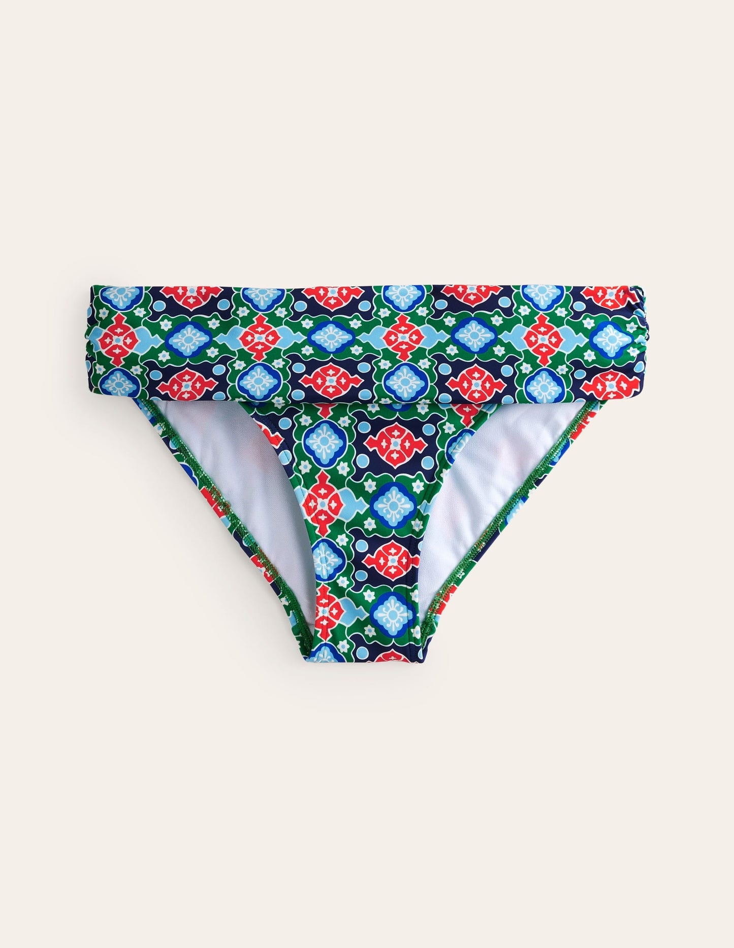 Classic Fold Bikini Bottoms-Green Tambourine, Coastal Tile