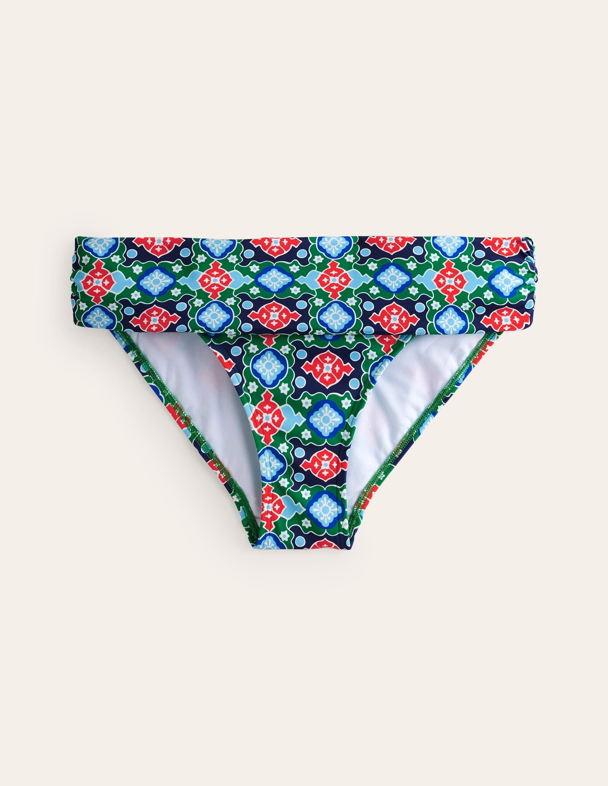 Classic Fold Bikini Bottoms-Green Tambourine, Coastal Tile