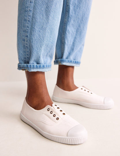 Laceless Canvas Plimsoll-Ivory